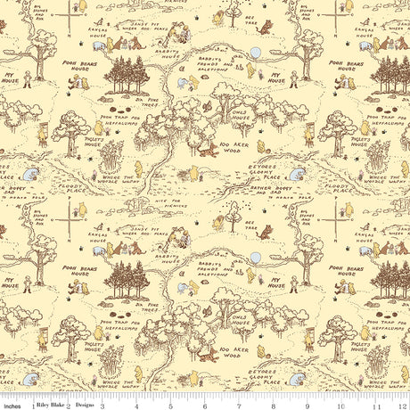 Winnie-the-Pooh Baby 100 Aker Map Yellow Quilt Fabric by Echo Park Paper Co. 