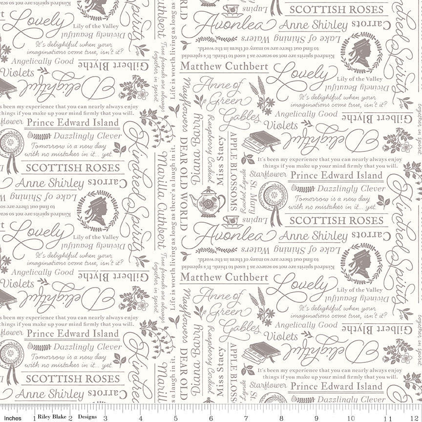 Anne with an E Text Cream Quilt Fabric