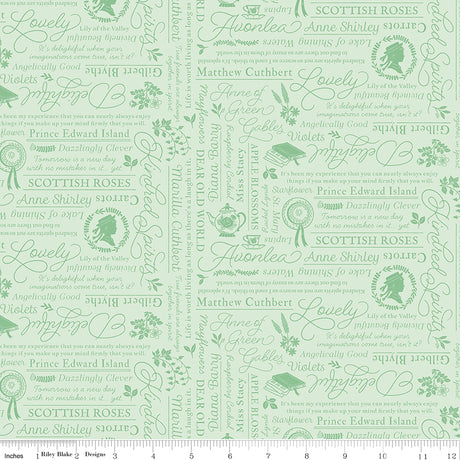 Anne with an E Text Mint Quilt Fabric
