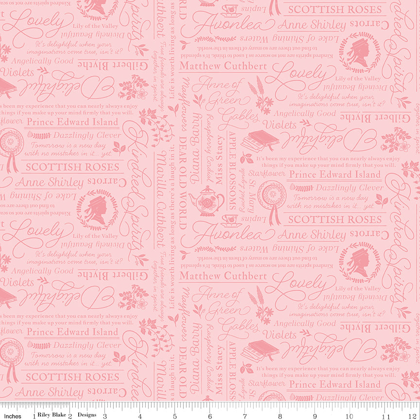 Anne with an E Text Pink Quilt Fabric