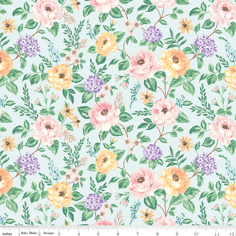 Anne with an E Floral Blue Quilt Fabric