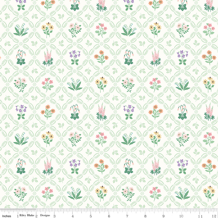 Anne with an E Medallion Floral Cream Quilt Fabric