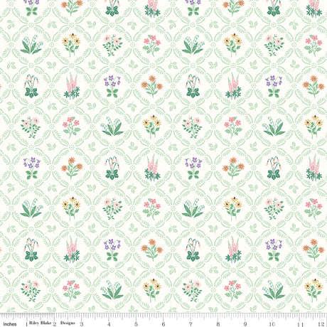 Anne with an E Medallion Floral Cream Quilt Fabric