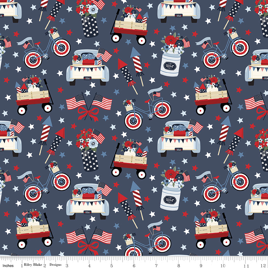Hooray for the USA Main Denim Quilt Fabric