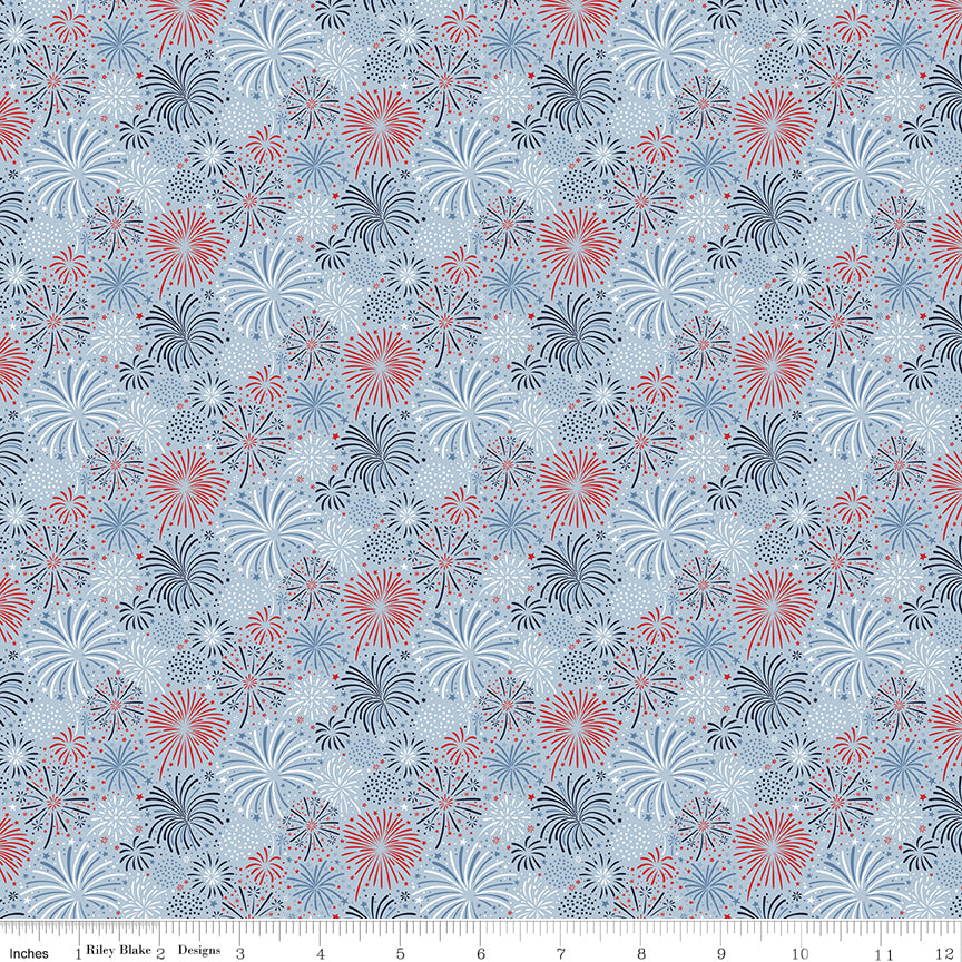 Hooray for the USA Fireworks Blue Quilt Fabric
