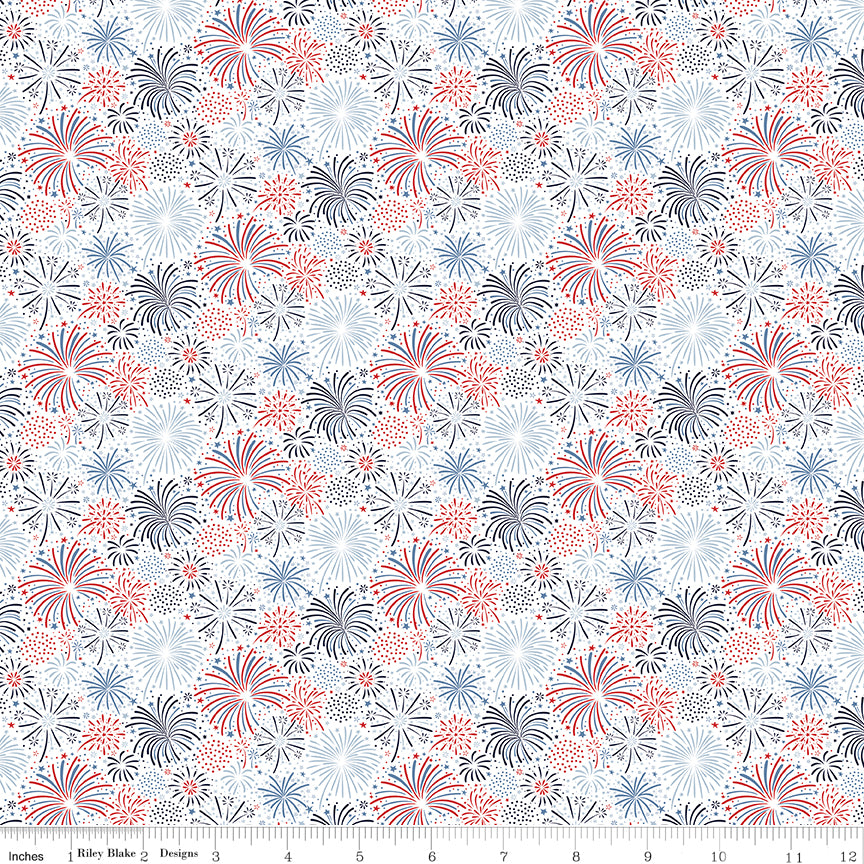 Hooray for the USA Fireworks White Quilt Fabric