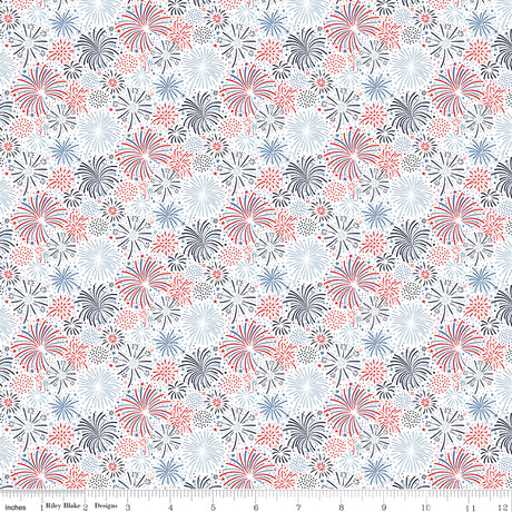 Hooray for the USA Fireworks White Quilt Fabric