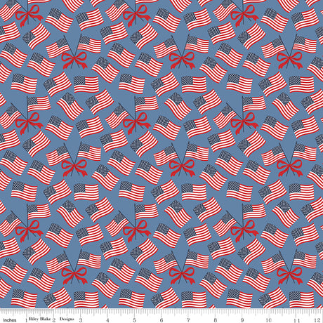 Hooray for the USA Flags Blue Quilt Fabric