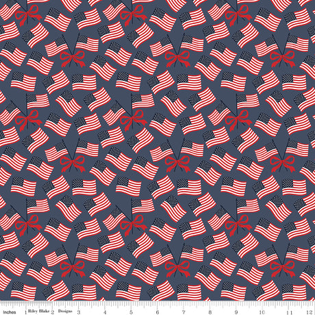 Hooray for the USA Flags Denim Quilt Fabric