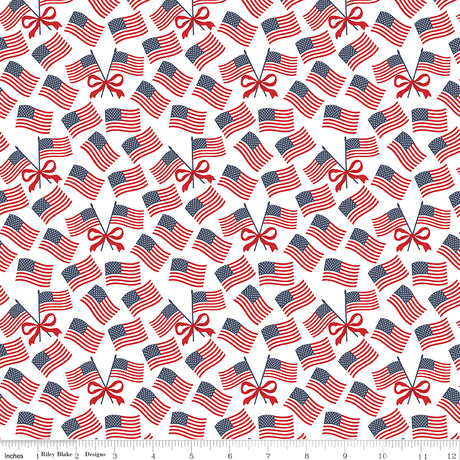 Hooray for the USA Flags White Quilt Fabric