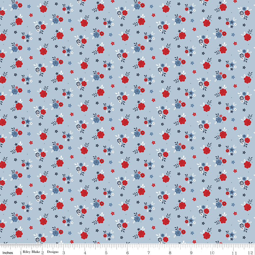 Hooray for the USA Floral Blue Quilt Fabric