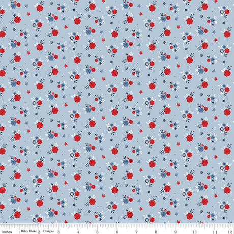 Hooray for the USA Floral Blue Quilt Fabric