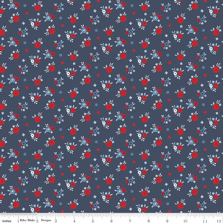 Hooray for the USA Floral Denim Quilt Fabric