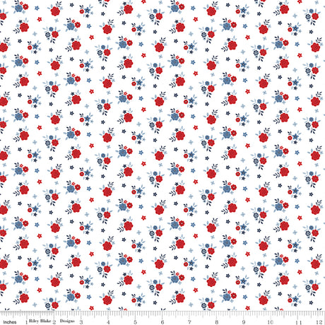 Hooray for the USA Floral White Quilt Fabric