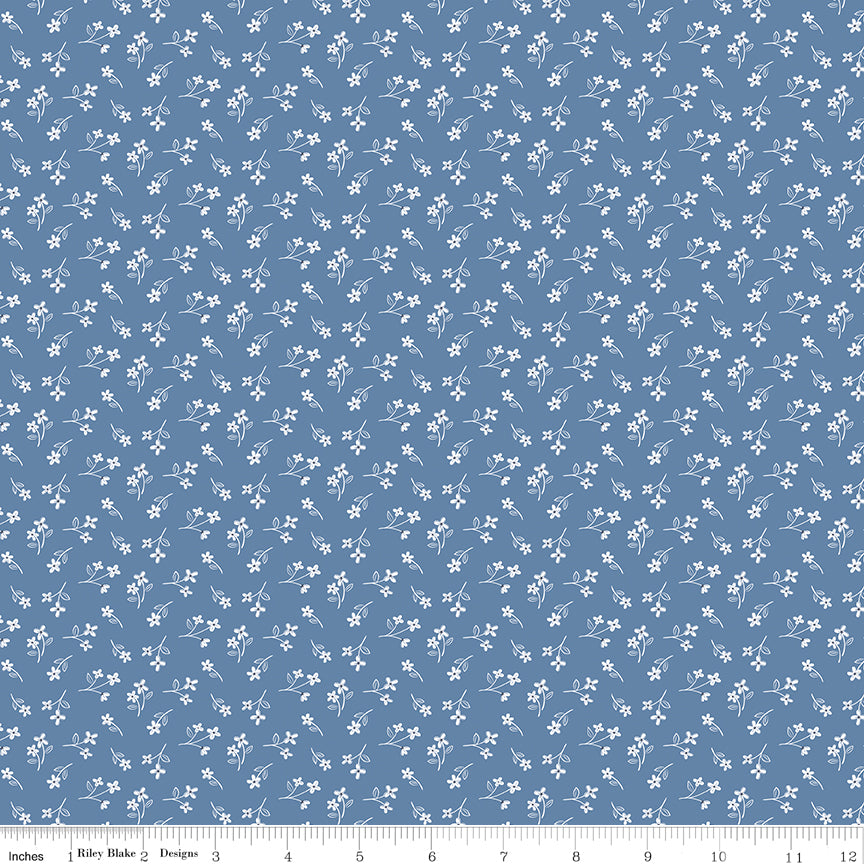 Hooray for the USA Flower Toss Blue Quilt Fabric