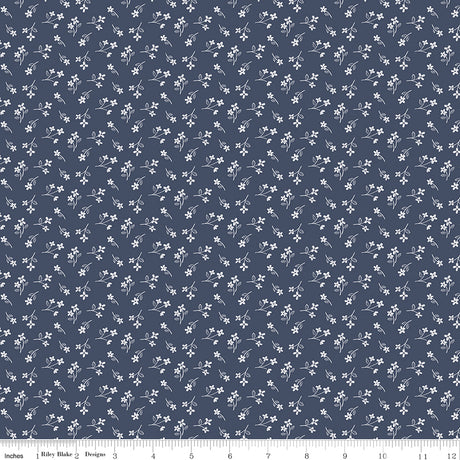 Hooray for the USA Flower Toss Denim Quilt Fabric