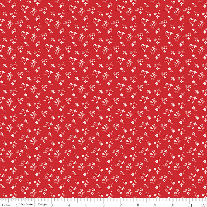 Hooray for the USA Flower Toss Red Quilt Fabric