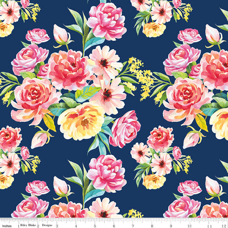 Peonies & Pears Main Navy Quilt Fabric