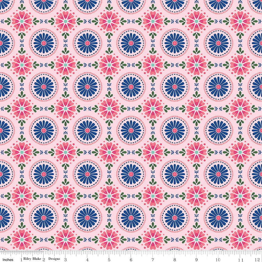 Peonies & Pears Mosaic Pink Quilt Fabric