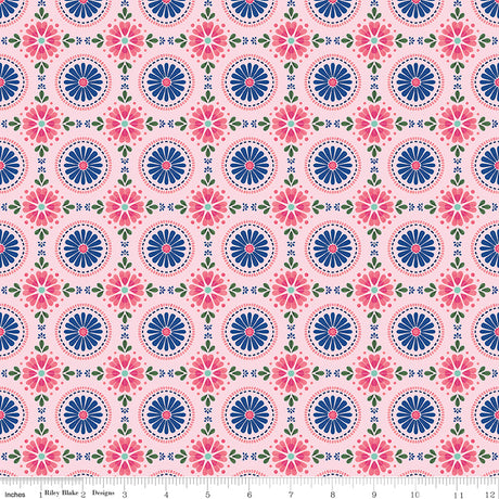 Peonies & Pears Mosaic Pink Quilt Fabric