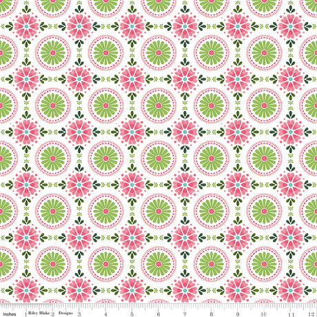 Peonies & Pears Mosaic White Quilt Fabric