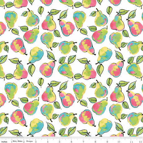 Peonies & Pears Pears White Quilt Fabric