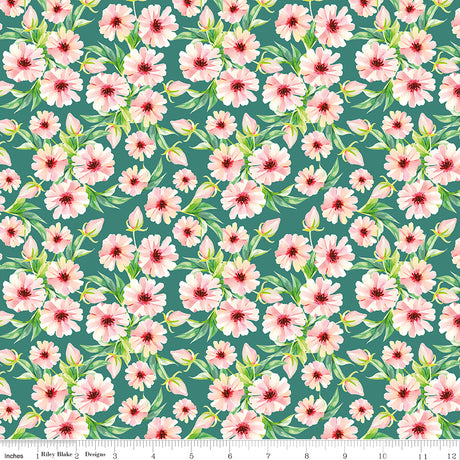 Peonies & Pears Flowers Green Quilt Fabric