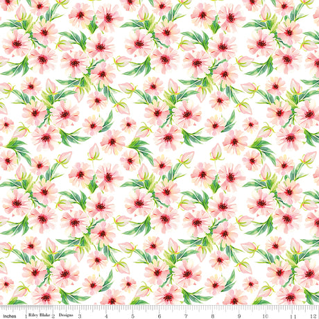 Peonies & Pears Flowers White Quilt Fabric