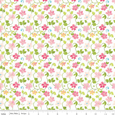 Peonies & Pears Blossoms White Quilt Fabric