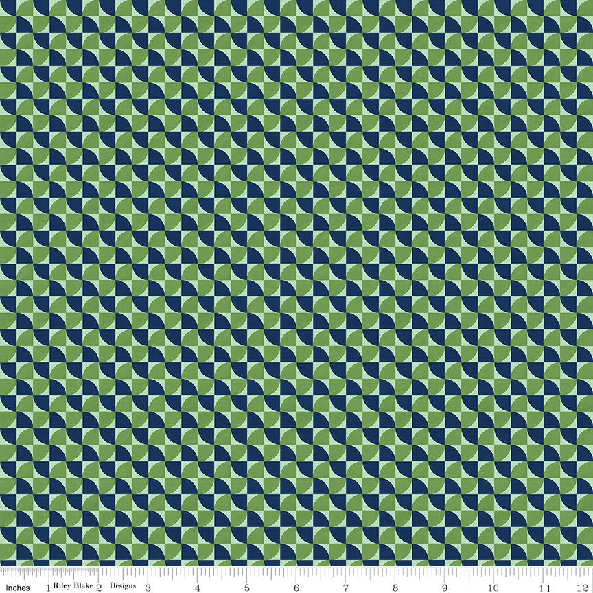 Peonies & Pears Geo Swirl Green Quilt Fabric