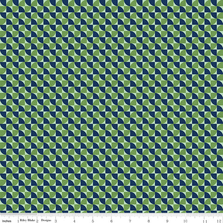 Peonies & Pears Geo Swirl Green Quilt Fabric