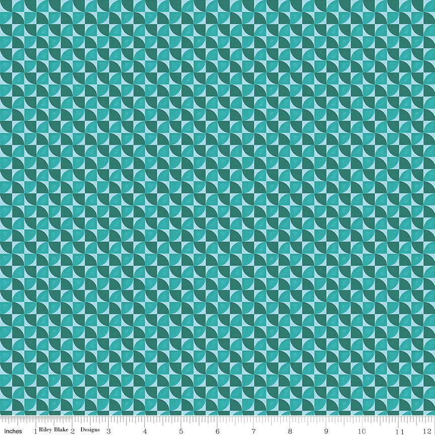 Peonies & Pears Geo Swirl Turquoise Quilt Fabric