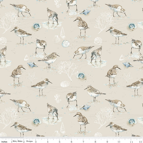Sea Echoes Birds Beige Quilt Fabric