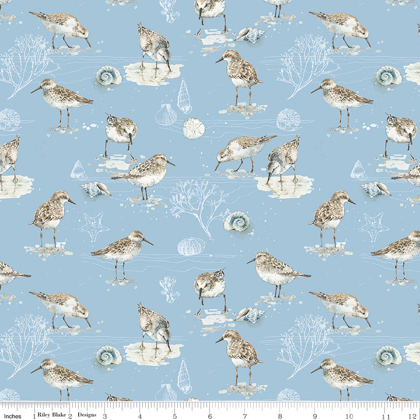 Sea Echoes Birds Blue Quilt Fabric