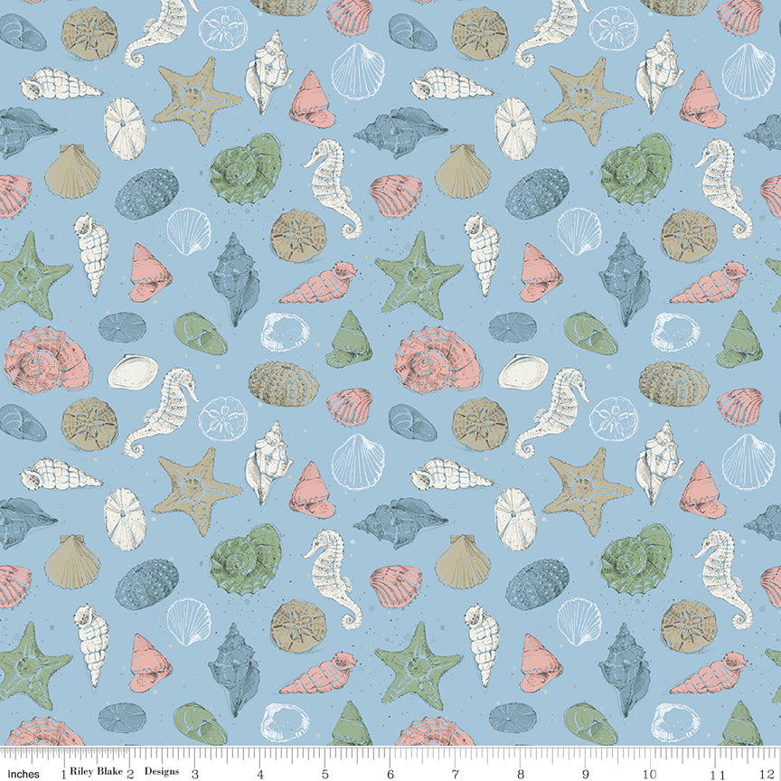 Sea Echoes Shells Blue Quilt Fabric