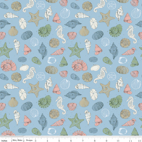 Sea Echoes Shells Blue Quilt Fabric