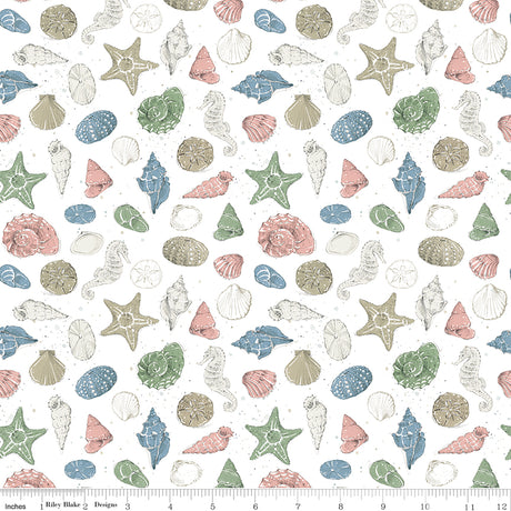 Sea Echoes Shells White Quilt Fabric