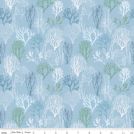 Sea Echoes Aquatic Plants Blue Quilt Fabric