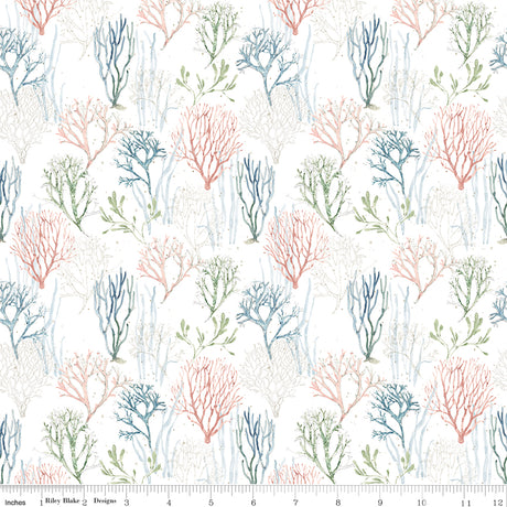 Sea Echoes Aquatic Plants White Quilt Fabric