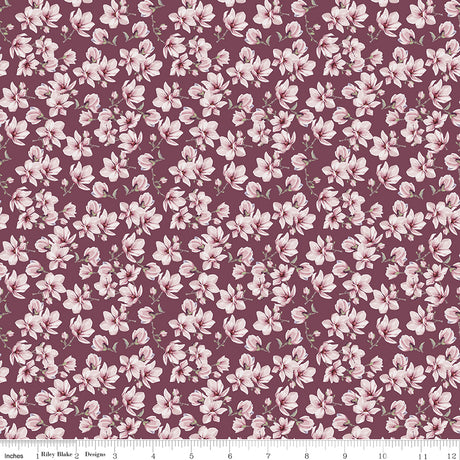 Twilight on the Prairie Magnolias Burgundy Quilt Fabric