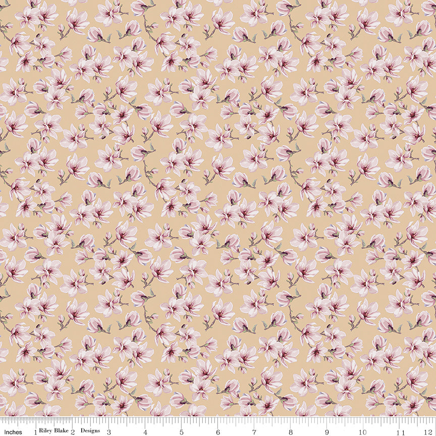 Twilight on the Prairie Magnolias Flaxen Quilt Fabric