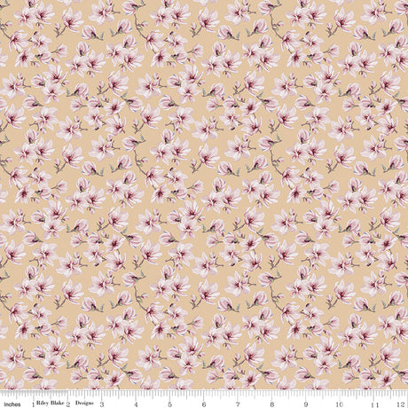 Twilight on the Prairie Magnolias Flaxen Quilt Fabric
