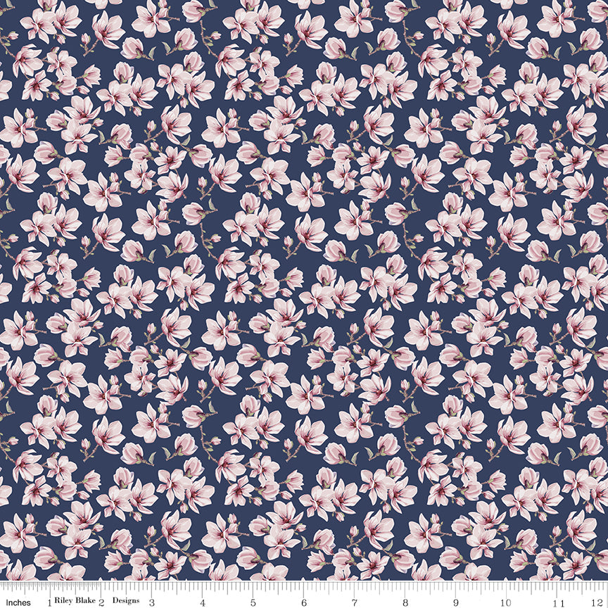 Twilight on the Prairie Magnolias Navy Quilt Fabric
