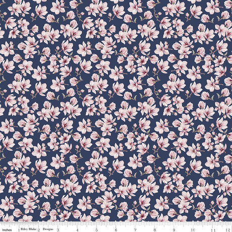 Twilight on the Prairie Magnolias Navy Quilt Fabric