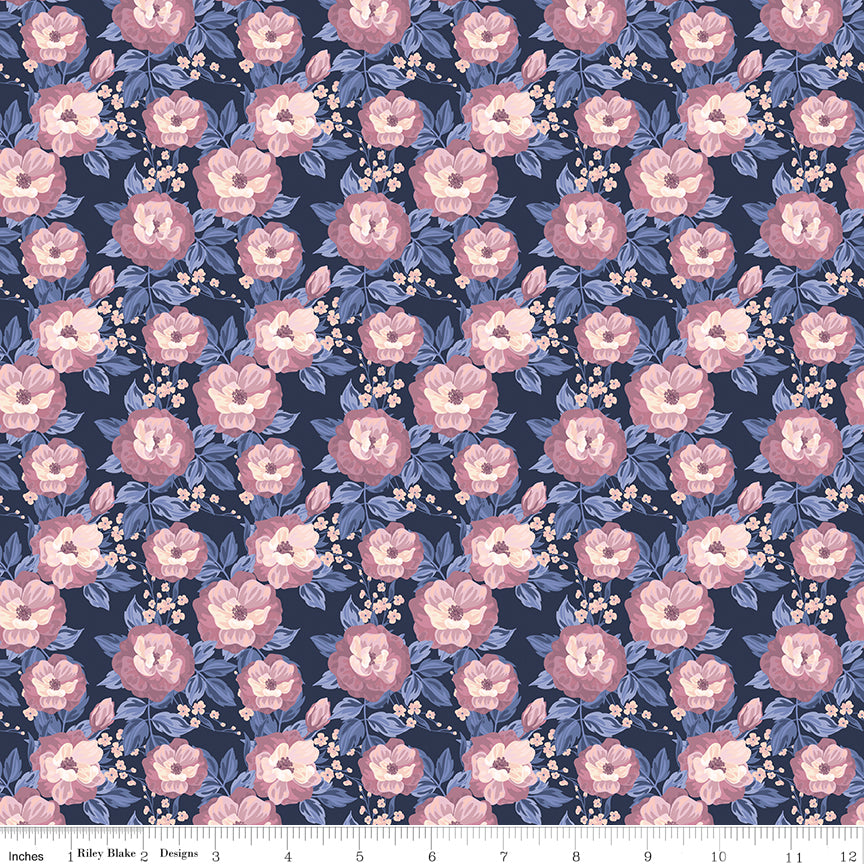 Twilight on the Prairie Floral Navy Quilt Fabric