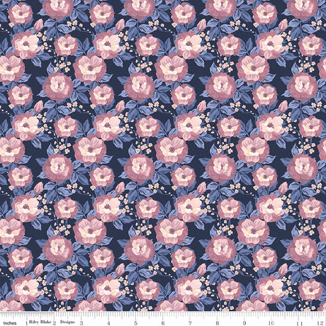 Twilight on the Prairie Floral Navy Quilt Fabric