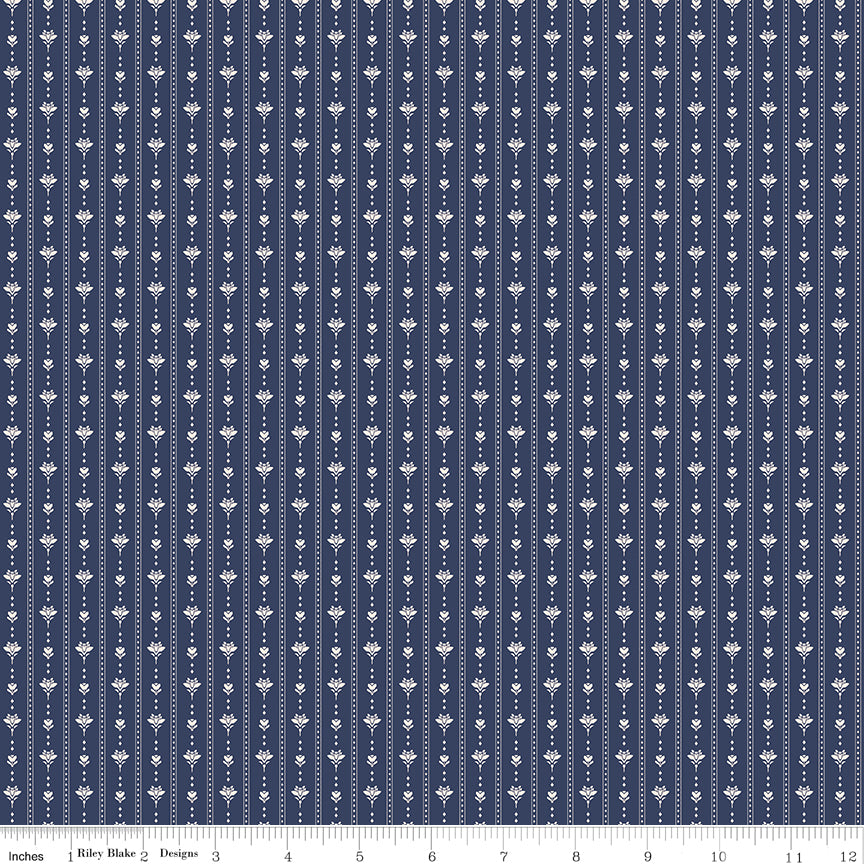 Twilight on the Prairie Stripes Navy Quilt Fabric