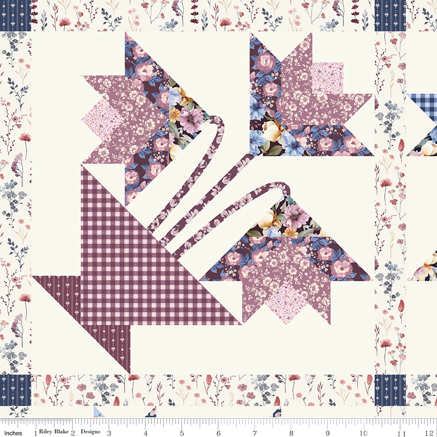 Twilight on the Prairie Tulip Baskets Cheater Print Cream Quilt Fabric