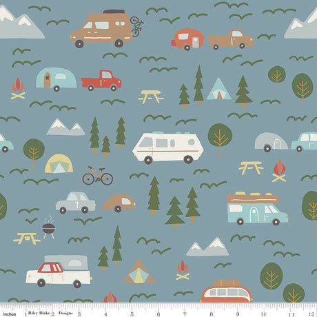 Upper Pines Campers Blue Quilt Fabric