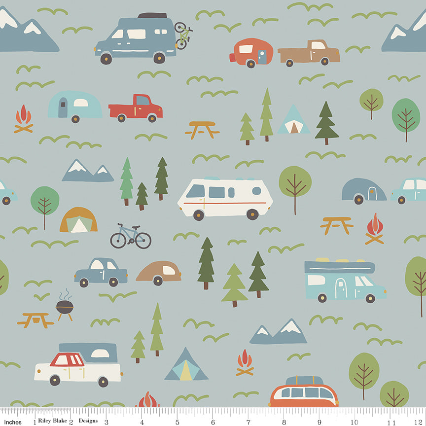 Upper Pines Campers Chambray Quilt Fabric
